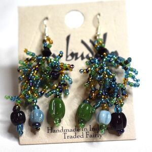NWT City Buddha Multi Color Seed Beads Cluster/Vine Dangle Drop Hook Earrings